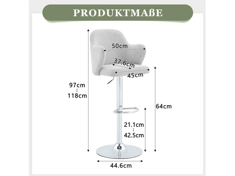  Tabouret de bar lot de 2 pivotant et réglable en hauteur avec accoudoirs, en tissu gris clair  - Conforama D