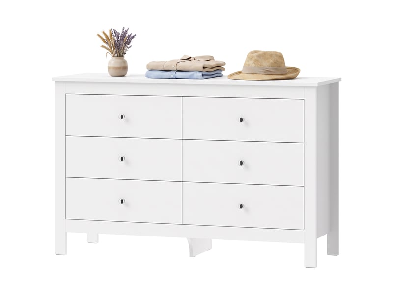  Commode à 6 tiroirs, buffet avec glissières à fermeture douce pour chambre, salon ou entrée, 118 x 39,5 x 75,5 cm, blanc  - Conforama B