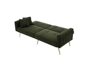 Canapé 2 places, avec couchage d'appoint, avec rangement intégré, avec rembourrage mousse, coloris vert antique, l175 x p64 x h72 cm