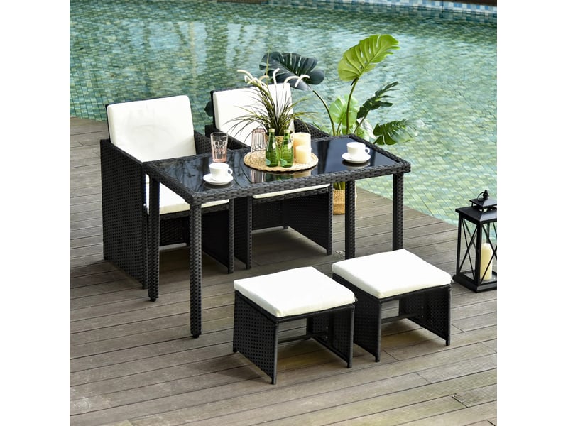  Ensemble repas de jardin 11 pièces 120x60x75 cm métal noir résistant aux intempéries  - Conforama B