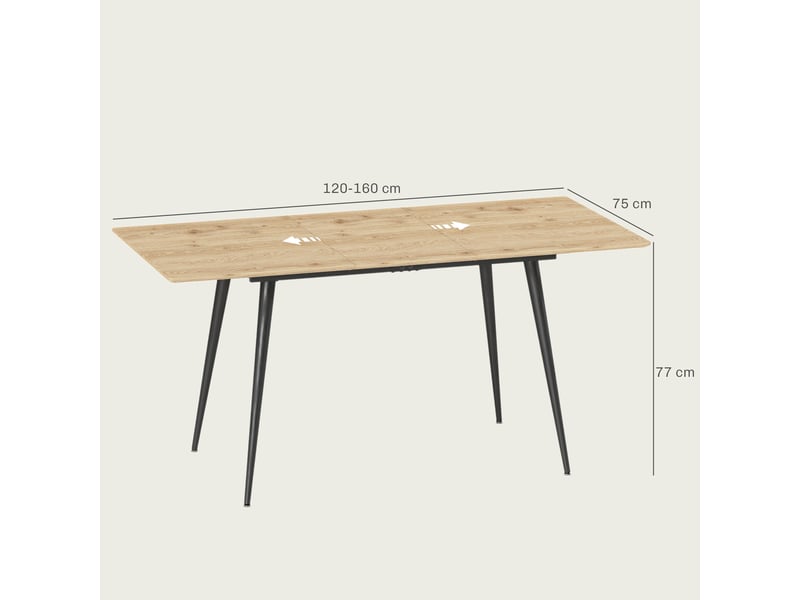  Table extensible pour 6 à 8 personnes avec rallonge dissimulée, pieds en acier, salle à manger, mdf, bois naturel  - Conforama D