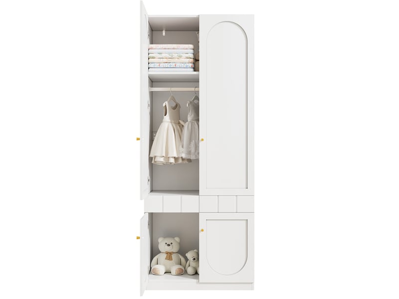  Armoire 2 portes avec penderie, tiroirs et étagères fixes pour chambre en mdf laqué blanc lot de 2 160 × 50 × 200 cm  - Conforama A