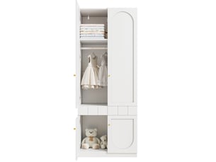 Armoire 2 portes avec penderie, tiroirs et étagères fixes pour chambre en mdf laqué blanc lot de 2 160 × 50 × 200 cm