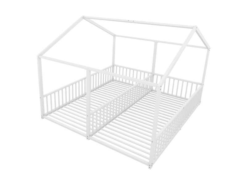  Lit cabane superposé enfant en métal blanc 90x200 cm avec barrière de sécurité et échelle, cadre en fer robuste, sans matelas.  - Conforama W