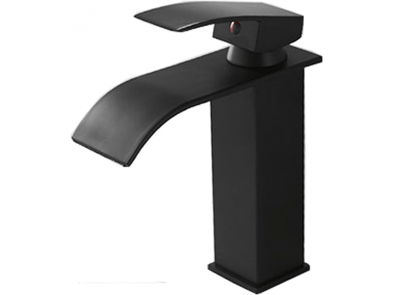  Robinet de lavabo cascade noir, montage sur pont, mélangeur eau chaude et froide, poignée unique, trou unique, noyau en aluminium  - Conforama A