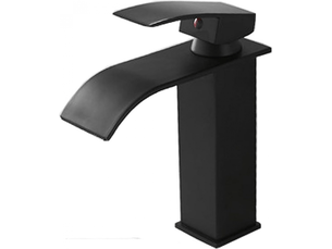 Robinet de lavabo cascade noir, montage sur pont, mélangeur eau chaude et froide, poignée unique, trou unique, noyau en aluminium
