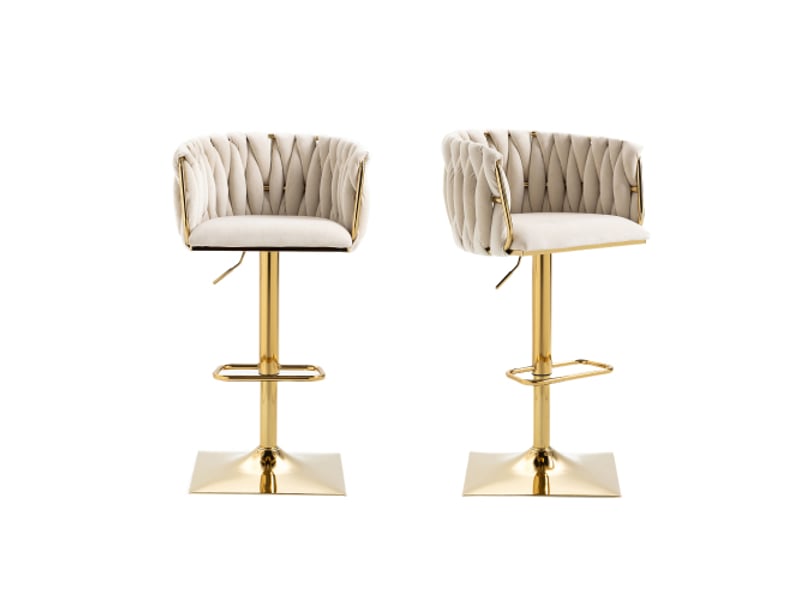  Lot de 2 chaises de bar rotative à 360° et réglable en hauteur avec repose-pied, velours, beige  - Conforama A
