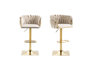 Lot de 2 chaises de bar rotative à 360° et réglable en hauteur avec repose-pied, velours, beige