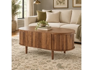 Table basse ovale relevable avec rangement 100 x 48 cm, mdf, coloris noyer