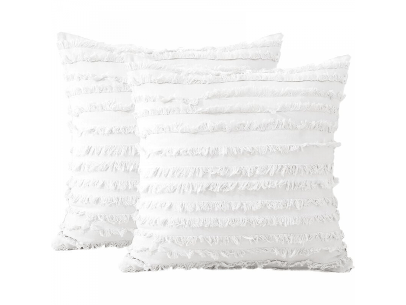  Lot de 2 housses de coussin 45 x 45 cm lin boho décorative taie d'oreiller tassels design housse d'oreiller carré pour canapé chambre canapé maison décor, blanc  - Conforama A