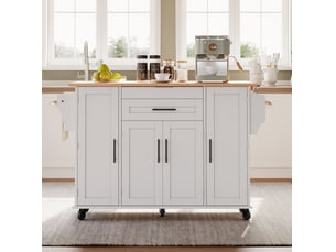 Desserte mobile de cuisine 136x70x92 cm blanc et naturel en mdf, plateau extensible et rangement à roulettes