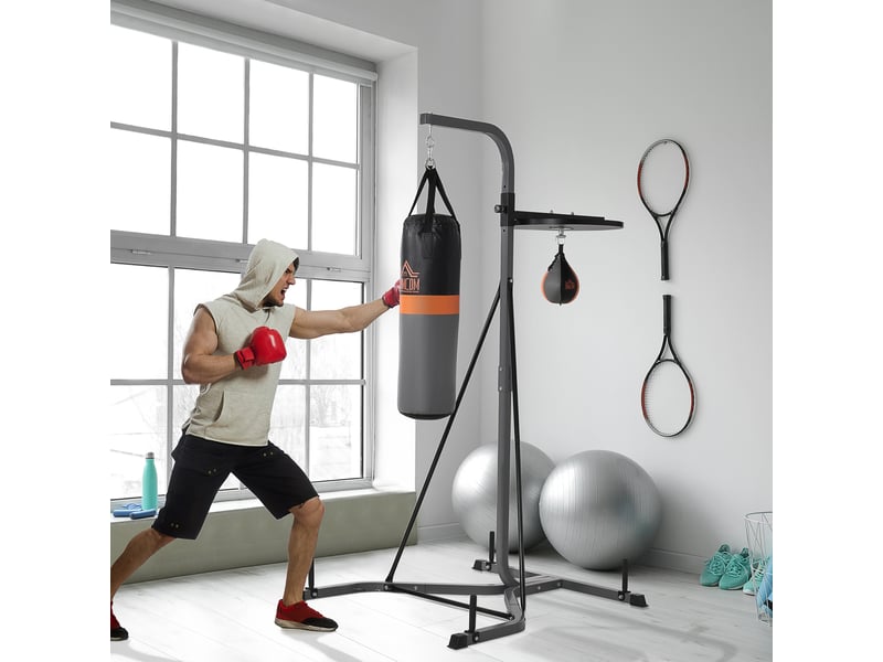  Sac de frappe suspendu avec speed ball, hauteur réglable de 167 à 187 cm et gonfleur, 115 x 157 x 221 cm, noir et gris  - Conforama C