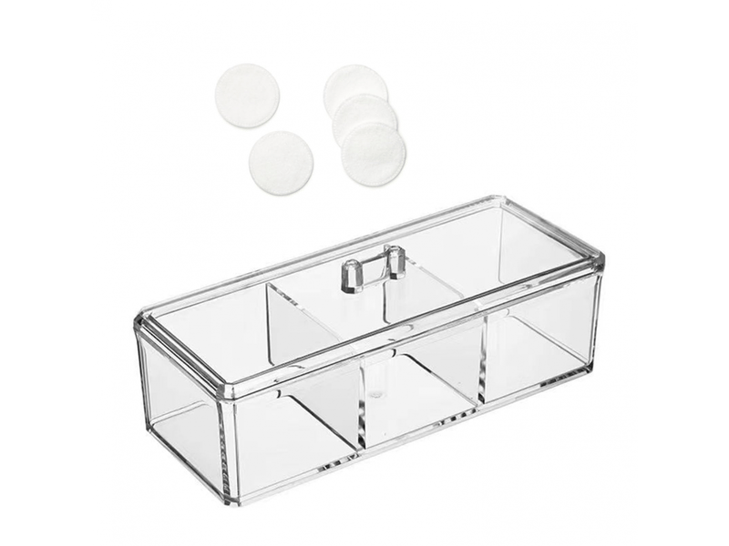  Organisateur de maquillage en acrylique, 3 compartiments, boîte de rangement multifonctionnelle transparente divisée pour cotons-tiges avec co  - Conforama D