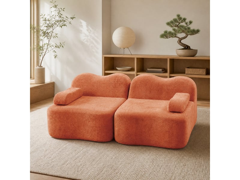 Canapé 2 places modulaire sans structure intérieure en velours orange - Conforama C