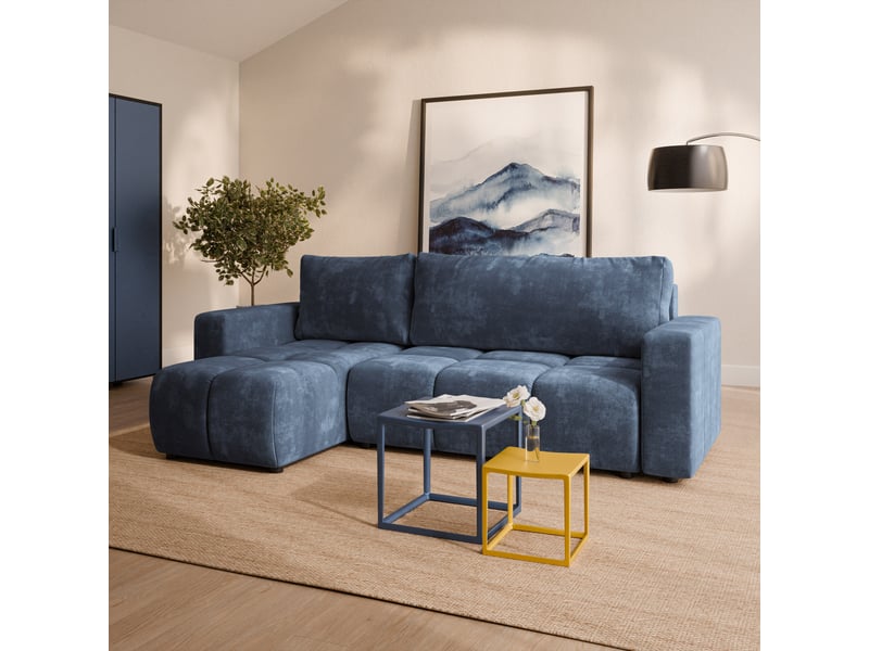 Canapé d'angle ramil, tissu chenille bleu - Conforama B