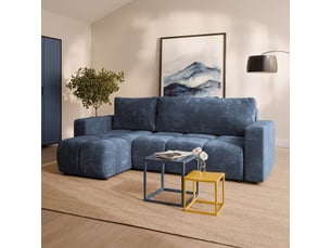 Canapé d'angle réversible convertible MASSENO 3 places Tissu bleu avec coffre de rangement
