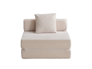 Fauteuil convertible, avec coussins, en velours côtelé, coloris blanc, l92,5 x p92,5 x h60 cm, pour salon et chambre