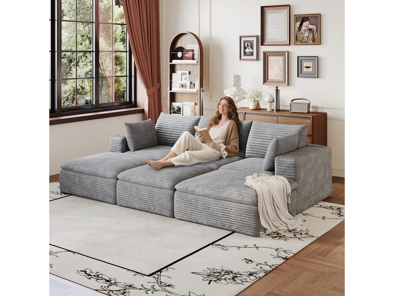  Canapé 6 places 260 cm en velours côtelé gris foncé, double couche, rembourrage amovible, sans montage Y150-3SEATER-3O-GRAU - Conforama D