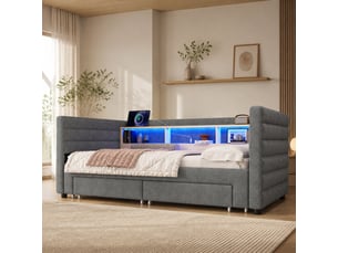 Lit extensible 90x190 cm <strong>FLORAGRACE</strong> <strong></strong> coloris gris