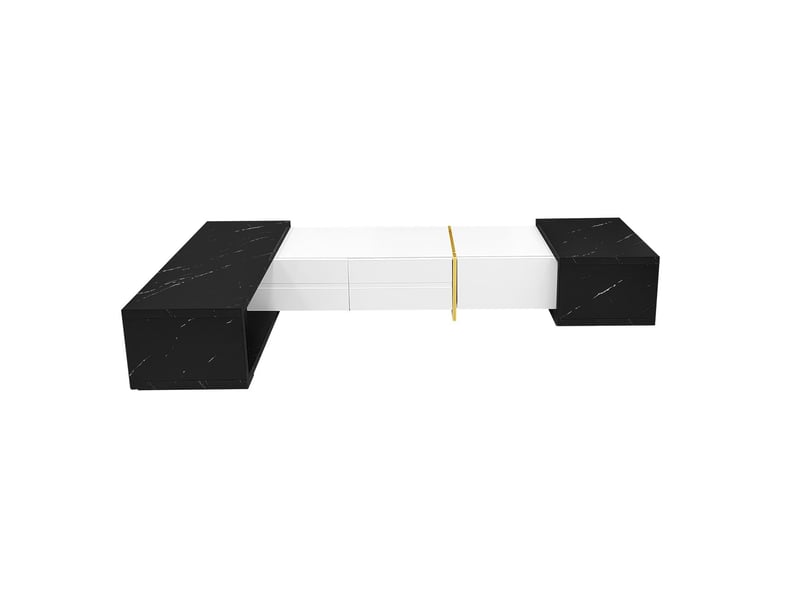  Meuble tv 140x260, design moderne à longueur variable avec finition marbre noir et or meuble tv contemporain  - Conforama A