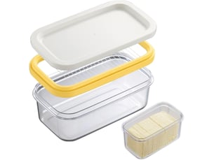 Beurrier en plastique- 17x10x7cm, boîte à beurre avec couvercle et filet de coupe récipient pour beurre récipient à beurre transparent 2 en 1 boîte h