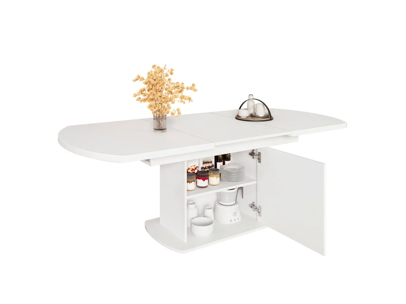 Table à manger extensible,140200x80x75 cm,avec rangement,panneau de particules,blanc et argenté - Conforama A
