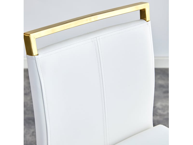  Tabouret de bar lot de 2 en similicuir avec repose-pieds et pieds métalliques dorés, blanc  - Conforama E