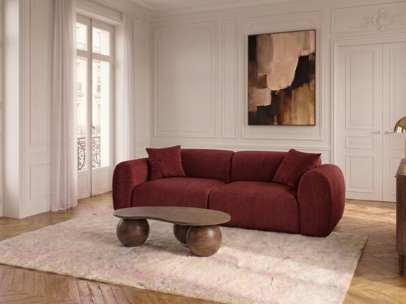  Bobochic canapé droit fixe 3 places siena tissu chenille rouge SIENA - Conforama C