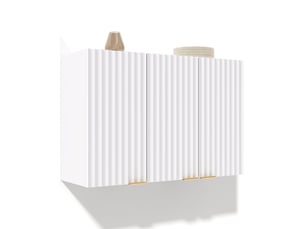 Armoire murale avec 3 portes à relief ondulé et poignées dorées pour cuisine ou salle de bain en mdf blanc 90 × 29 × 60 cm