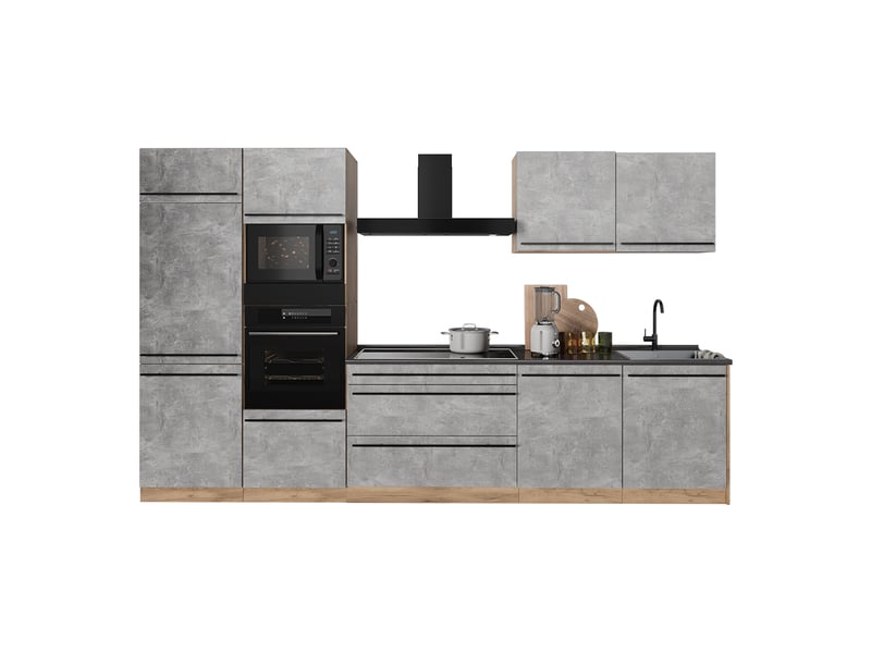  Vicco cuisine, bétonchêne doré, 340cm plan de travail marbre  - Conforama E