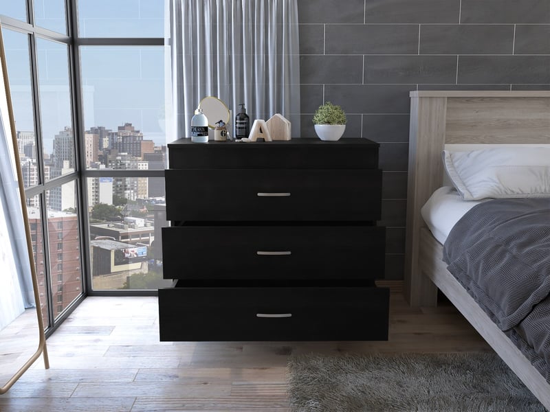  Commode melia de 80 cm avec 3 tiroirs, wengé  - Conforama D
