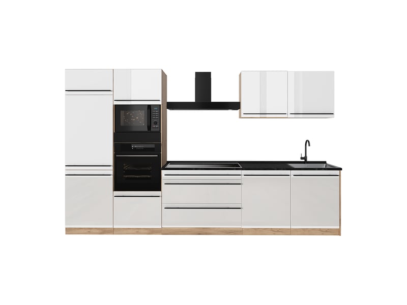  Vicco cuisine, blanc haute brillancechêne doré, 340cm plan de travail anthracite  - Conforama A