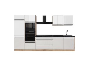 Vicco cuisine, blanc haute brillancechêne doré, 340cm plan de travail anthracite