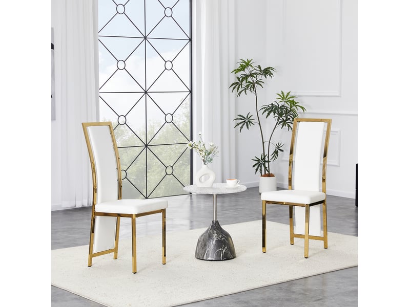  Lot de 2 chaises de salle à manger à dossier haut blanc et doré evryae  - Conforama C