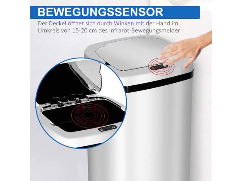 Poubelle automatique à capteur 50 l en inox, ouverture sans contact, argentée - Conforama E