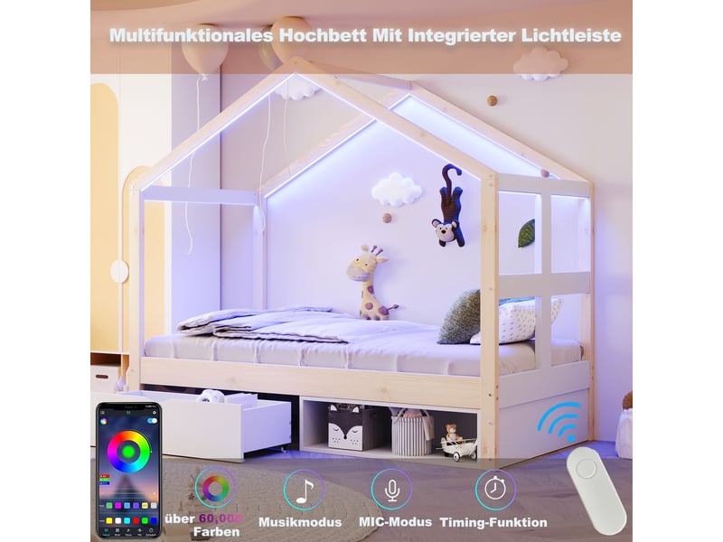 Lit enfant 90x190, structure bois lit combine enfant, tiroirs coulissants, petit meuble chaussures, led multicolore - Conforama D