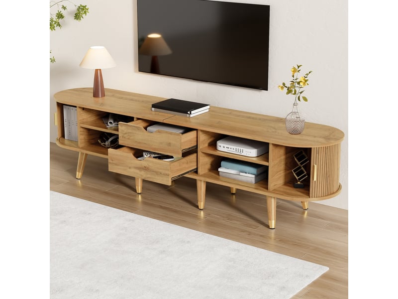 Meuble tv en bois à portes coulissantes – design pratique avec rangement intégré  - Conforama C
