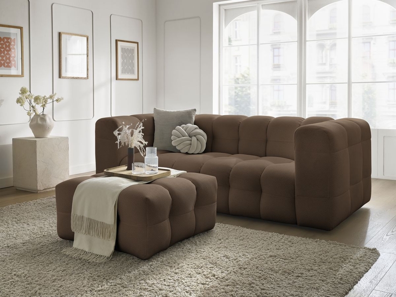 Bobochic canapé droit fixe 3 places cloud tissu mesh avec pouf marron CLOUD - Conforama B