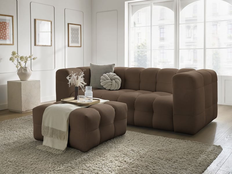  Bobochic canapé droit fixe 3 places cloud tissu mesh avec pouf marron CLOUD - Conforama B