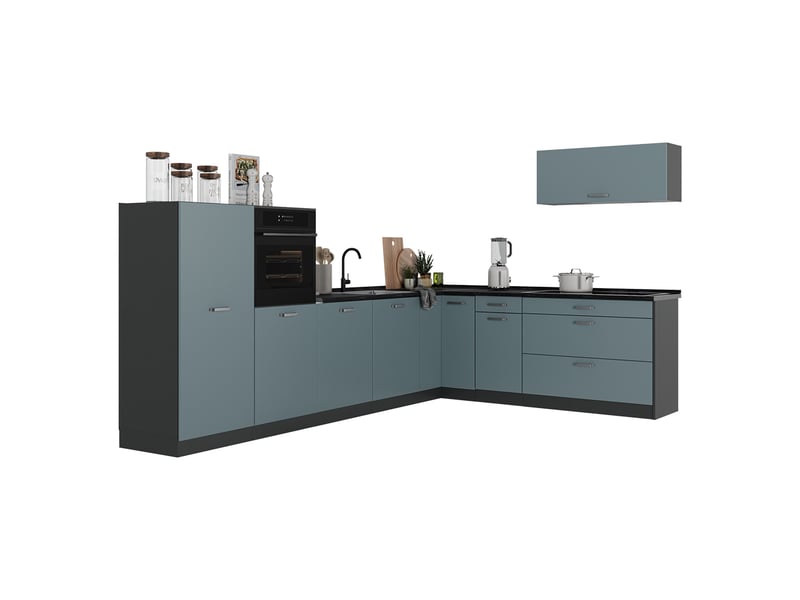  Vicco cuisine en angle, bleu-grisanthracite, 327 x cm plan de travail marbre  - Conforama E