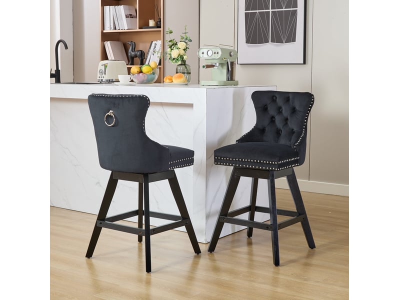  Tabouret de bar pivotant velours noir assise confortable cravdom  - Conforama C