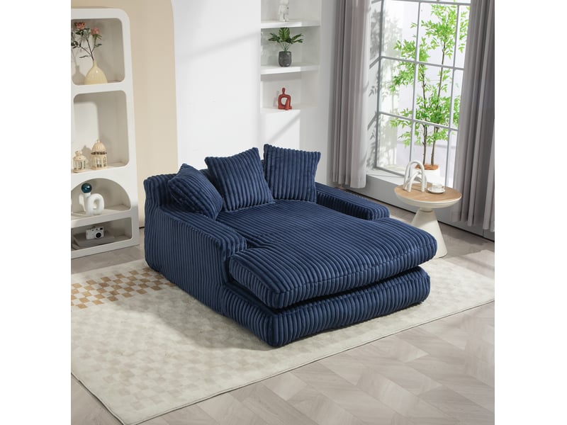 Canapé droit convertible 1 place en velours côtelé bleu marine avec 3 coussins, sans montage, pour se détendre - Conforama E