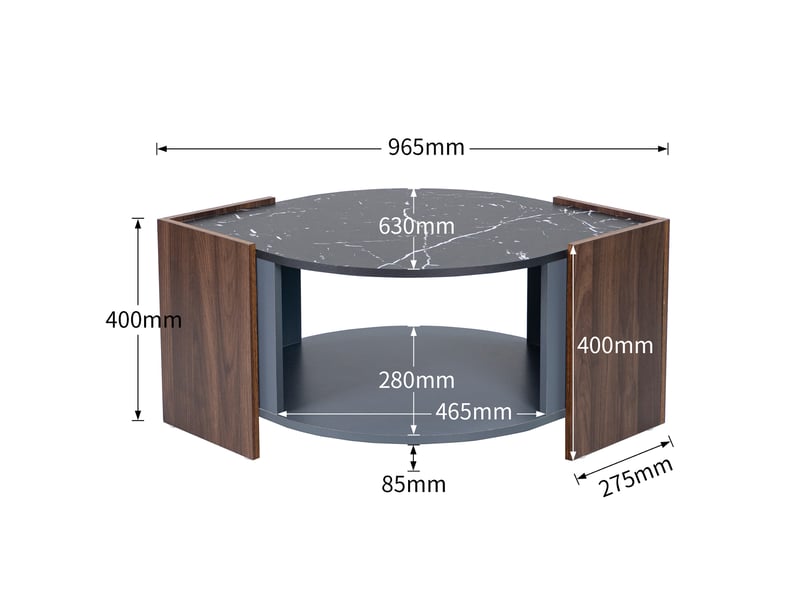  Table basse en marbre et noyer - marbre noir et veinure de noyer - dimensions 96.5x63x40cm - Conforama R