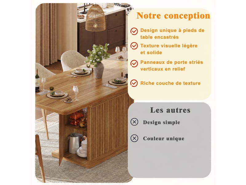  Table à manger extensible 120-160 cm avec rangement intégré, finition bois marron foncé  - Conforama E