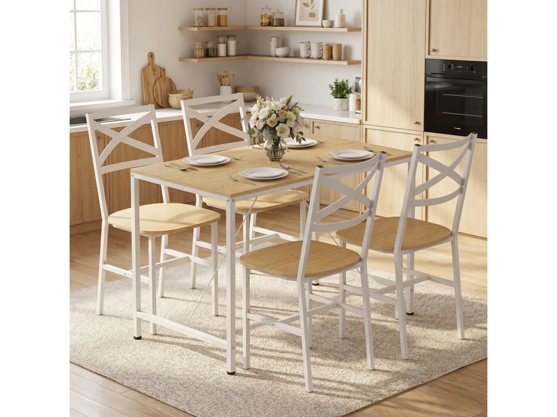 Ensemble table salle à manger avec 4 chaises, bois naturel et blanc, table de cuisine avec chaises pour 4 personnes - Conforama D