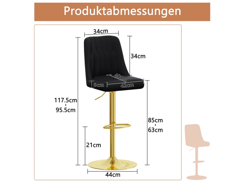  Lot de 2 tabourets de bar à hauteur réglable pivotants 360°, chaise haute cuisine, pied métal, polyuréthane, noir et or  - Conforama C
