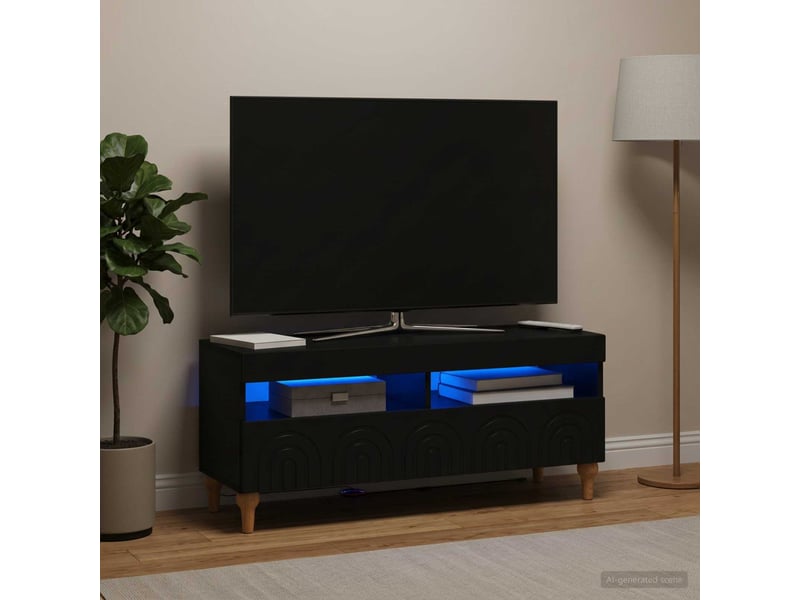 Meuble tv - banc tv - meuble de rangement led noir bois d'ingénierie - Conforama B