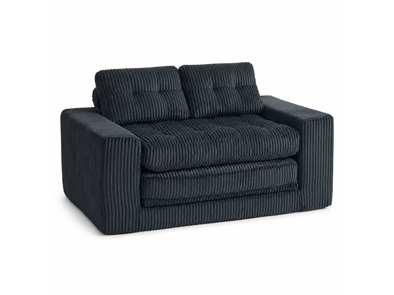  Canapé droit convertible 2 places en velours côtelé noir 140 cm, format compact pour petits espaces et invités  - Conforama A