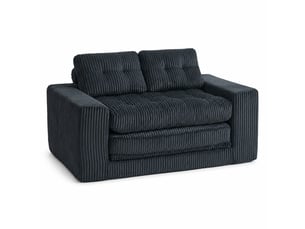 Canapé droit convertible 2 places en velours côtelé noir 140 cm, format compact pour petits espaces et invités