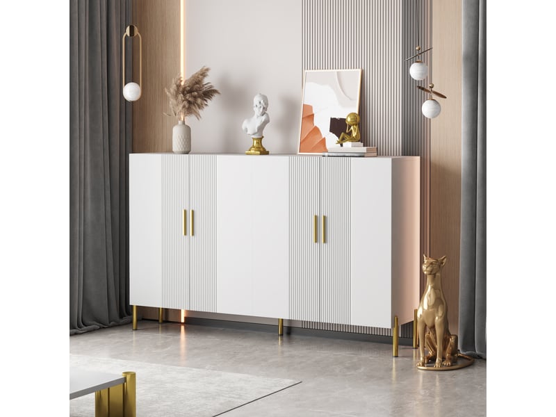  Buffet 4 portes avec étagères réglables pour salle à manger en panneaux de particules 160×35×100 cm blanc  - Conforama B